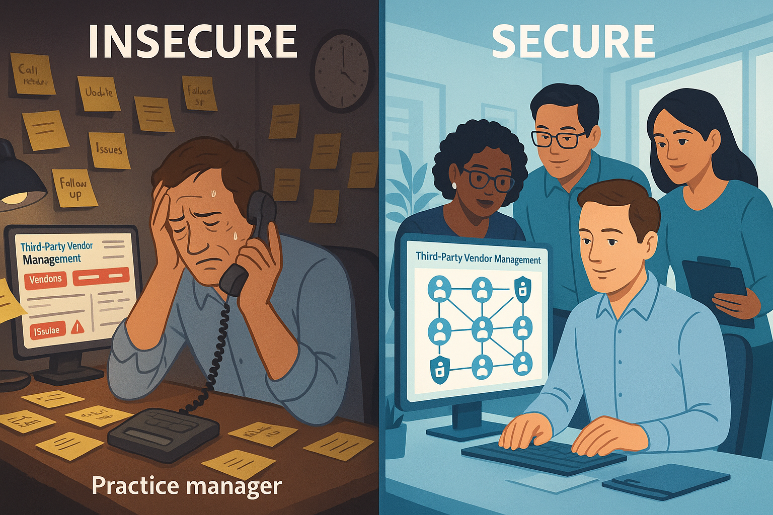 Doctor reviewing third-party vendor security checklist